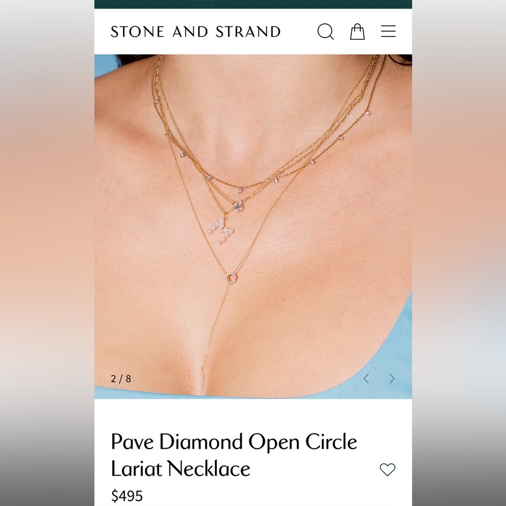 Stone and Strand Pave Diamond Open Circle Lariat Necklace